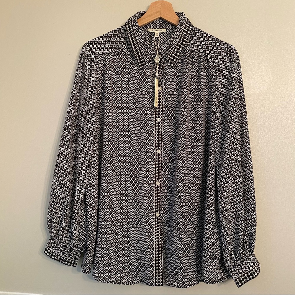 Max Studio Geometric Button Front Blouse Size 1X